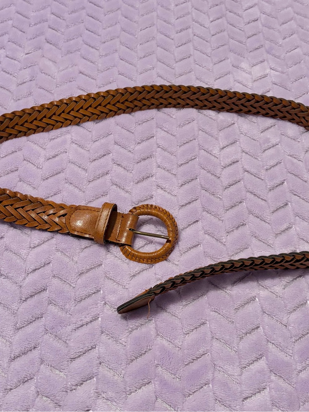 No brand, Braided Leather Round-Buckle Belt - Brown